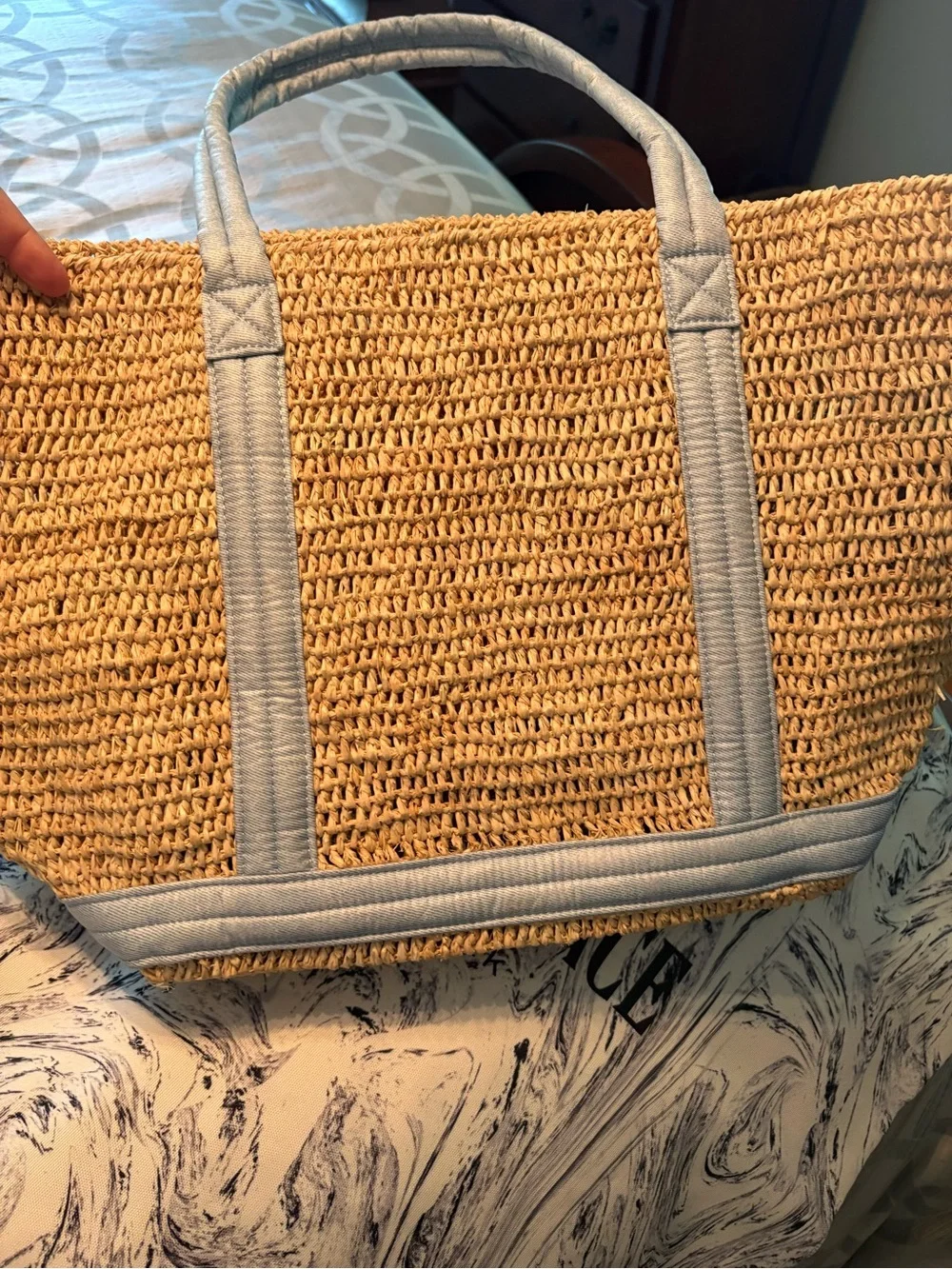 EUC MZ Wallace Raffia and chambray medium Tote - Picture 4 of 16